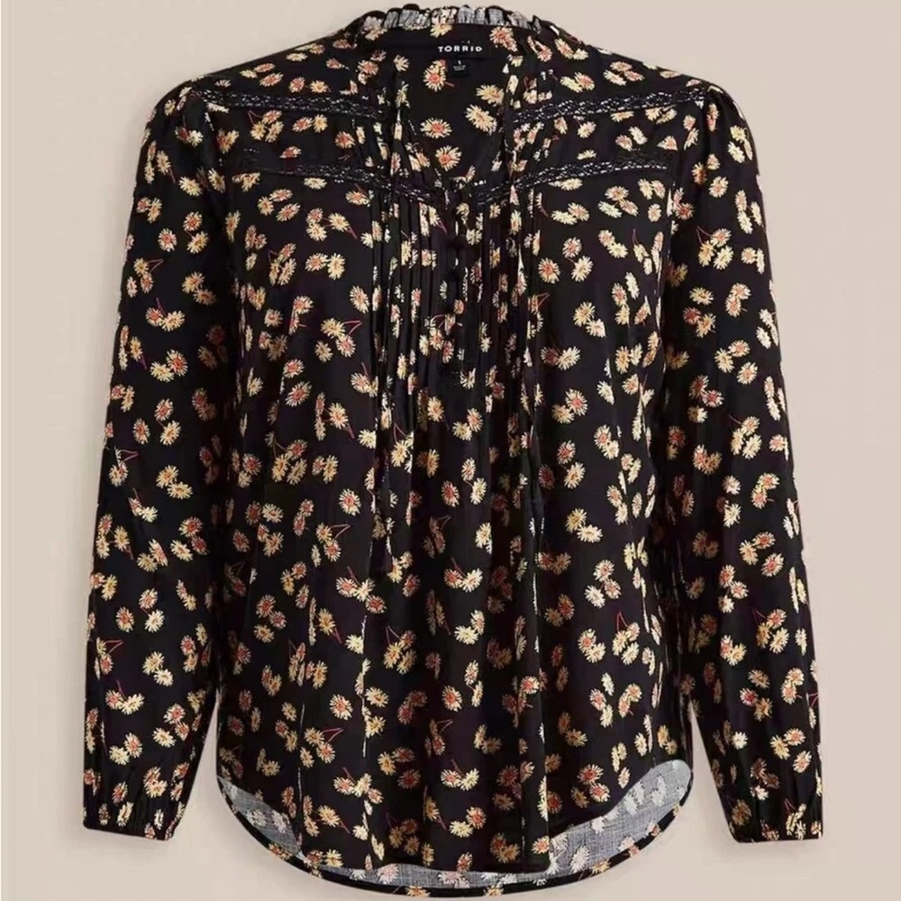 Torrid Lenny Peasant Long Sleeve Top Blouse Floral Daisy Boho Plus Size 4X - Picture 8 of 8